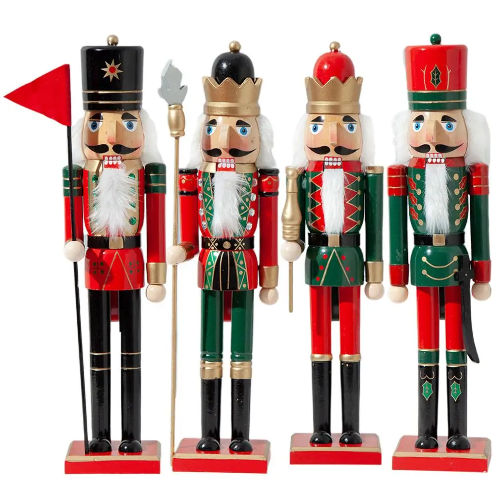 38/50CM Christmas Decorations For Home Solid Wood Nutcracker Soldiers Kids Gift Set Classic Hand Painting Doll Great Decoration | Дом и сад