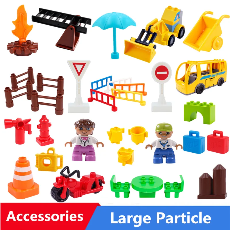 

Diy Big Size Building Blocks Accessories Doll Canopy Car Fire Equipment Compatible With Duploed Toys For Children Kids Gifts