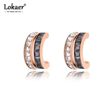 Lokaer классический из нержавеющей стали полукруг белый/черный CZ Кристалл Любовь Свадебные серьги, ювелирные изделия для женщин Aretes De Mujer E19218