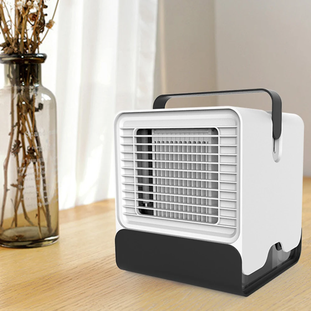 

Hot New Portable Mini USB Air Conditioner Fan Desktop Air Cooler Office Dormitory Cooling Mobile Fan with LED Lights