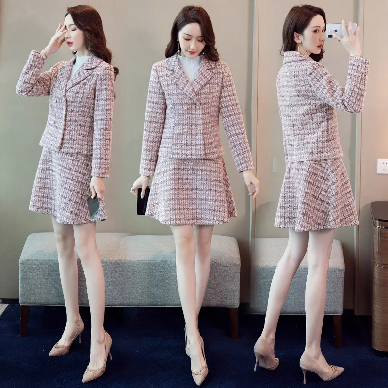 

2019 Autumn Versatile Creative Casual Trend Mid-length Elegant Woolen Set Long Sleeve Body Hugging