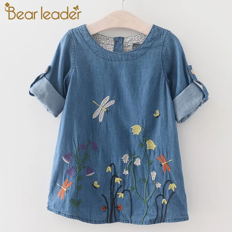 Bear leader/платья для девочек; новое платье принцессы; детское джинсовое праздничное платье с вышитым единорогом для девочек; одежда для детей 2-7 лет
