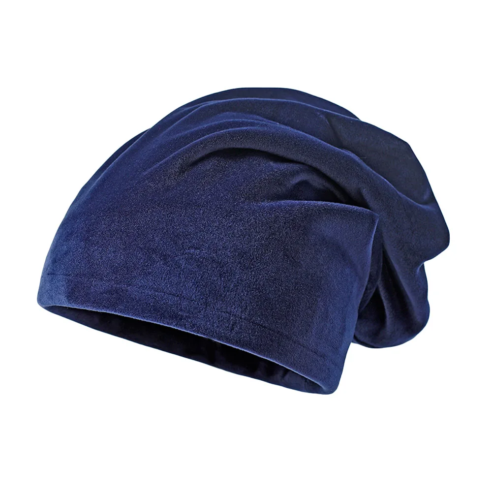 Dark Blue Мягкая теплая бархатная Шапка-бини для мужчин и женщин, однотонные кепки, мешковатая шапка - Цвет: Dark Blue