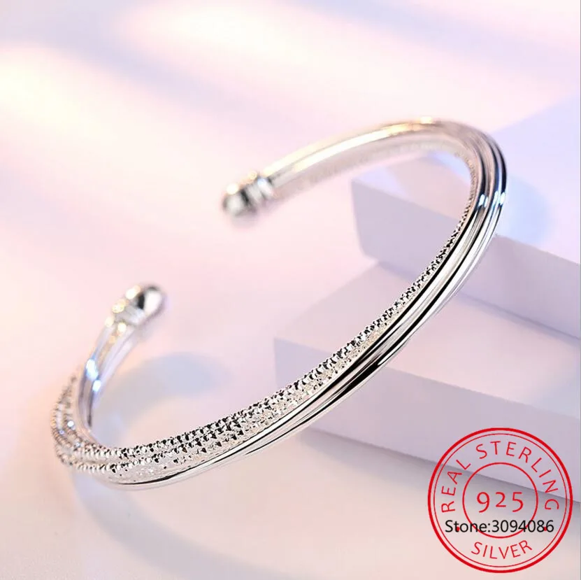 Bracciali E Braccialetti Aperti Con Torsione Scintillante In Argento Sterling 925 Pulseiras De Prata Per Gioielli Da Donna
