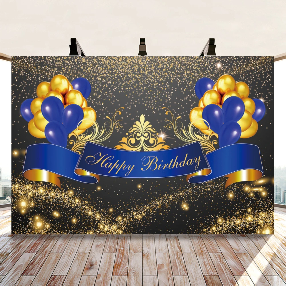16th Blue Royal Blue Gold Happy 16 Birthday Balloons Party Supplies for Him with Black Banner 16th Birthday Decorations Boys