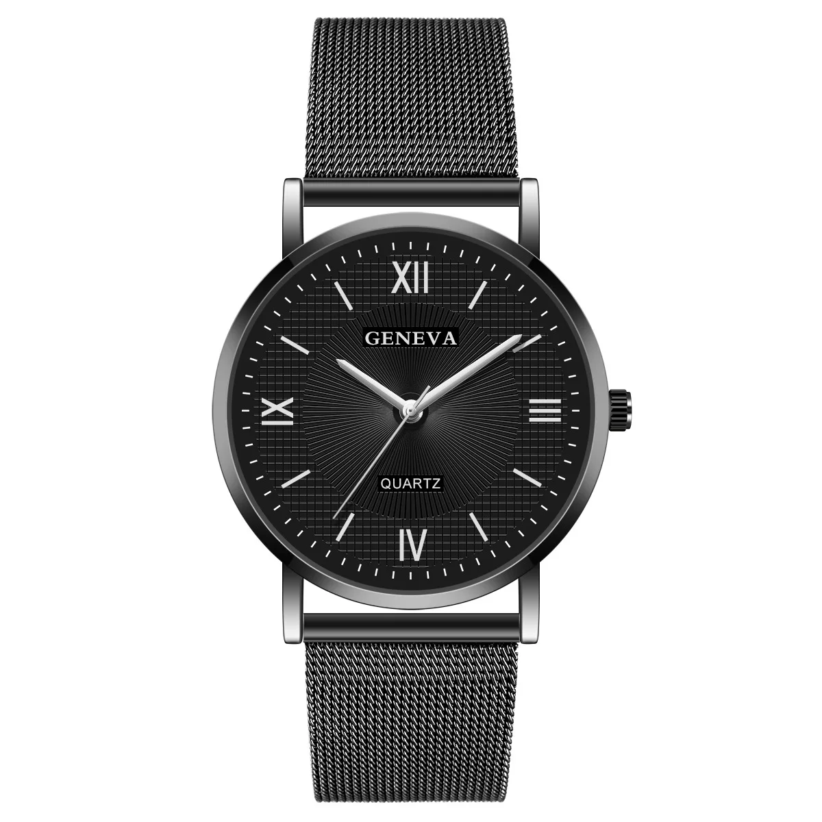 

New Products Geneva4 Roman Numerals Striped Plaid Simple Watch Quartz Mesh Belt Watch