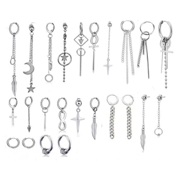 

24Pcs Huggie Hoop Earring Stainless Steel Dangle Hinged Feather Drop Earrings 83XF