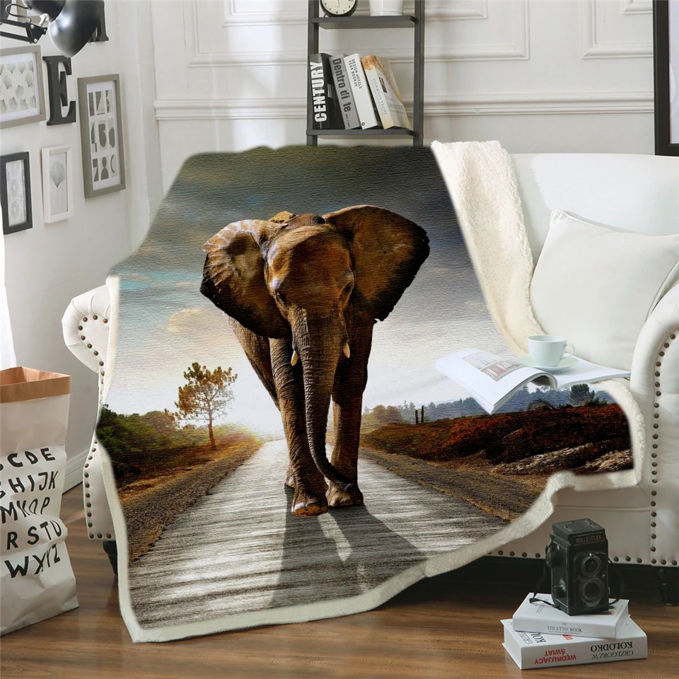 Indian Elephants Animals Plush Throw Blanket Super Soft Fleece Sherpa Blanket Microfiber 3D Print Warm Blanket Kids Bedding