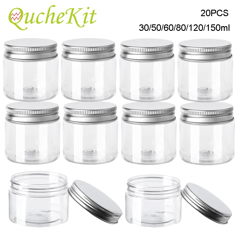 20pcs 30/50/60/80/120/150ml Storage Jars With Lids Aluminum Round Canister Empty Plastic