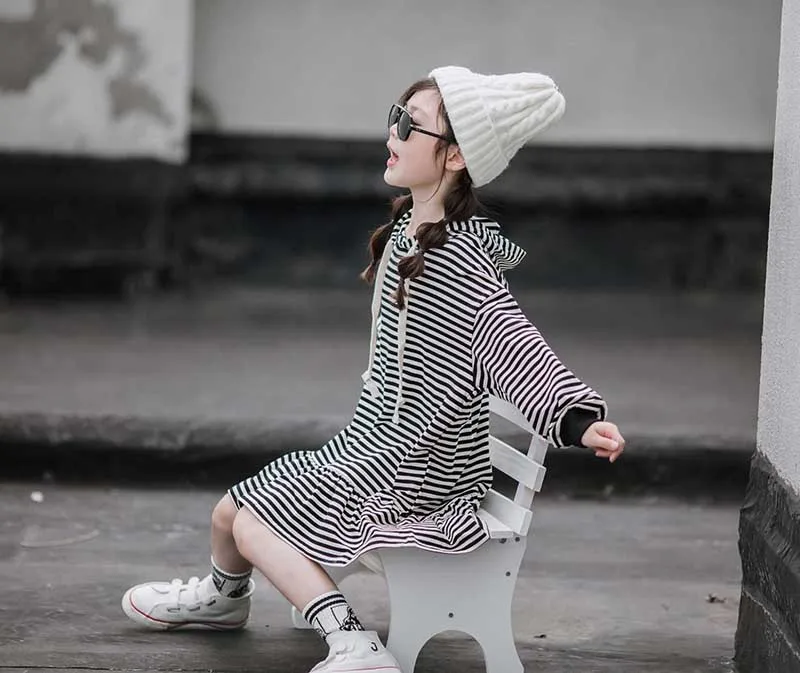Mother And Daughter Clothing Girl Dress Autumn 2019 School Kids Sweatshirt Dress Striped Children Dresses Cotton Toddler Hoodies (9)