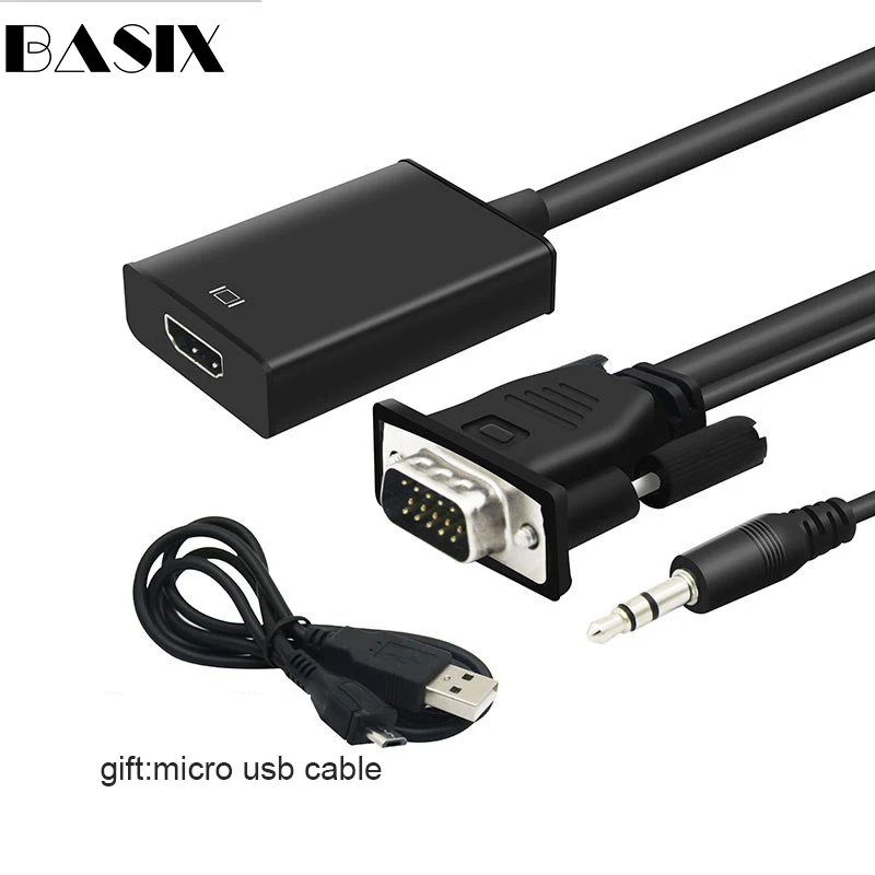 Кабель преобразователь Basix VGA HDMI с кабелем питания аудио 1080P VGA2HDMI переходник Папа