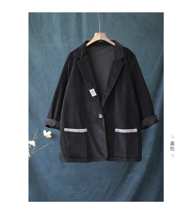 NINI WONDERLAND Autumn Corduroy Loose Coat Women Long Sleeve Vintage Jacket Coat Female Patchwork Outerwear Casual Coats