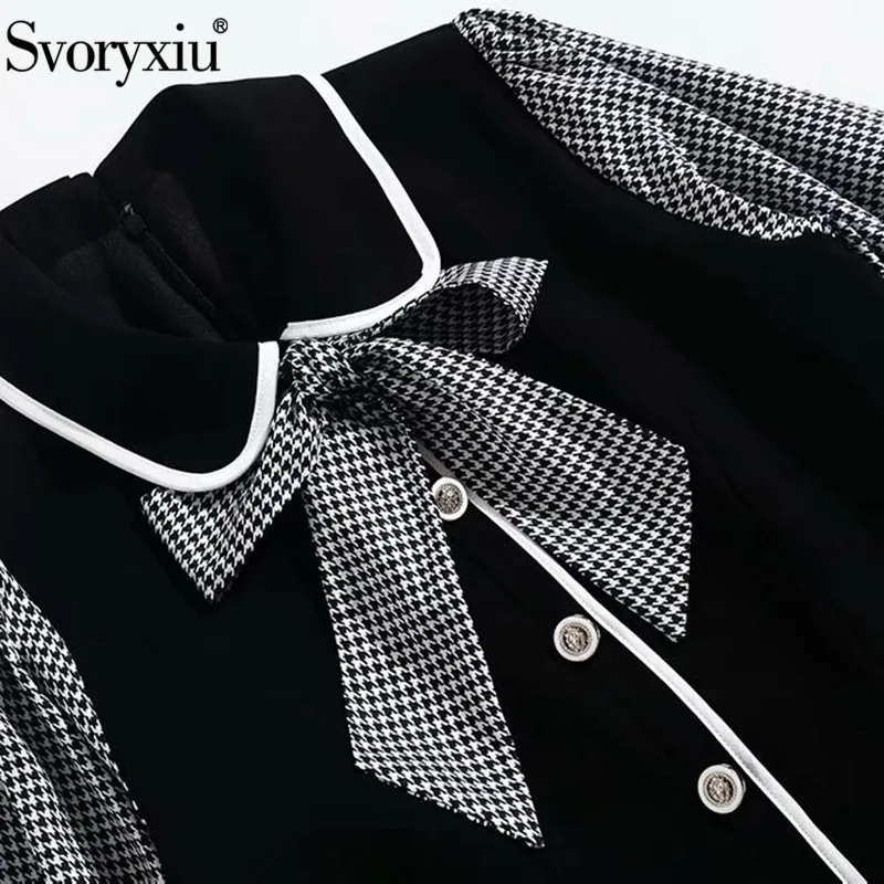 Svoryxiu, дизайнерское осеннее платье с длинными рукавами для подиума, женское черное лоскутное платье с принтом «гусиные лапки», офисные модные женские платья