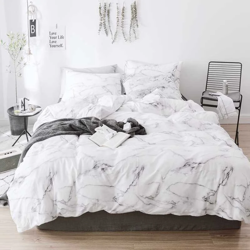 

PHFU-Marble Patterned Bedding Set Quilt Cover Pillow Case 3 Piece Set Single Bed King Bed Cotton Quilt Cover (No Sheets Are Not