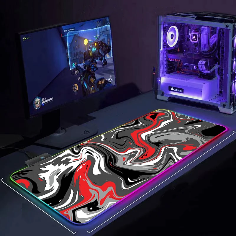 RGB Mouse Pad Gamers Decoracion Computer Keyboard Desk Mat Led Gaming Accessories PC Gamer Mousepad With Marble pattern