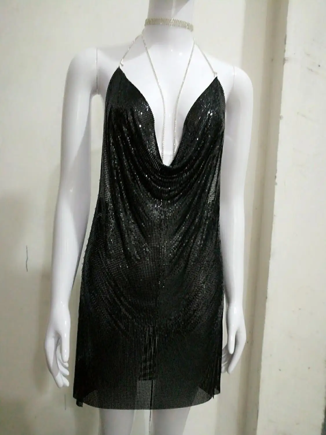 Высококачественное серебряное черное Золотое сексуальное облегающее яркое платье модные вечерние Клубные платья - Цвет: Черный