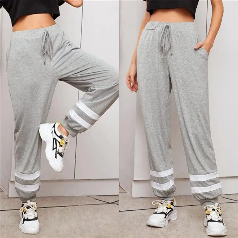 

Women's Harem Pants, High-Waist Trousers, Strips Printed Casual Loose Slimming Wear Pockets Bottoms