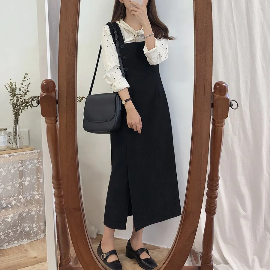 

2019 Women Maxi Solid Sleeveless Casual Dresses Female OL Tank Split Dresses Simple Square Neck Button Long Dresses