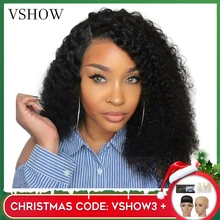 VSHOW 13*4 Mongolian Kinky Curly Lace Front Human Hair Wigs 150 180 Density Remy Hair Wigs Pre Plucked With Baby Hair