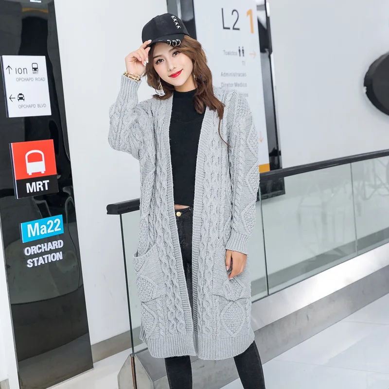 Winter Autumn Long Female Cardigans Latern Sleeve Casual Knitted Poncho Sweaters Oversized Long Cardigans Korean sueter