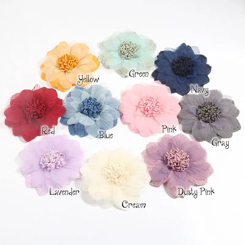 9 cm 3,6 Zoll Stoff künstliche Spitze Blume für Haarschmuck Stirnband Chiffon Blumen Blumenstrauß für Baby Mädchen Stirnbänder – Detail 1