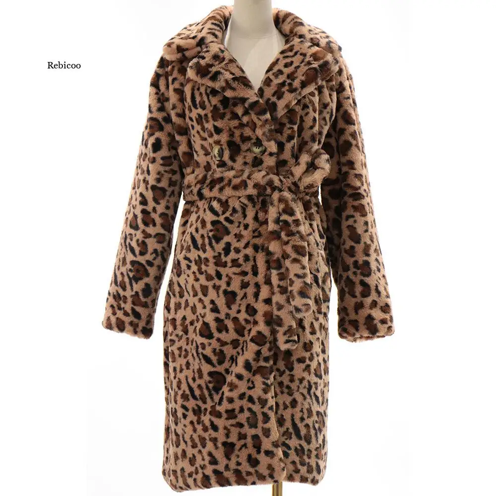 

Зимние меховые пальто с леопардовым принтом, женские свободные теплые куртки из искусственного меха, плюшевое пальто с отложным воротником, корейская мода, Новинка