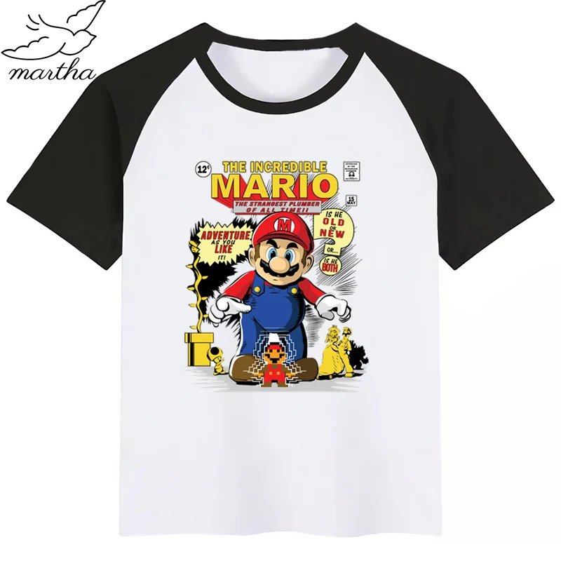 Одежда с милым принтом «Супер Марио» для маленьких мальчиков и девочек, детская забавная футболка, детские топы с круглым вырезом