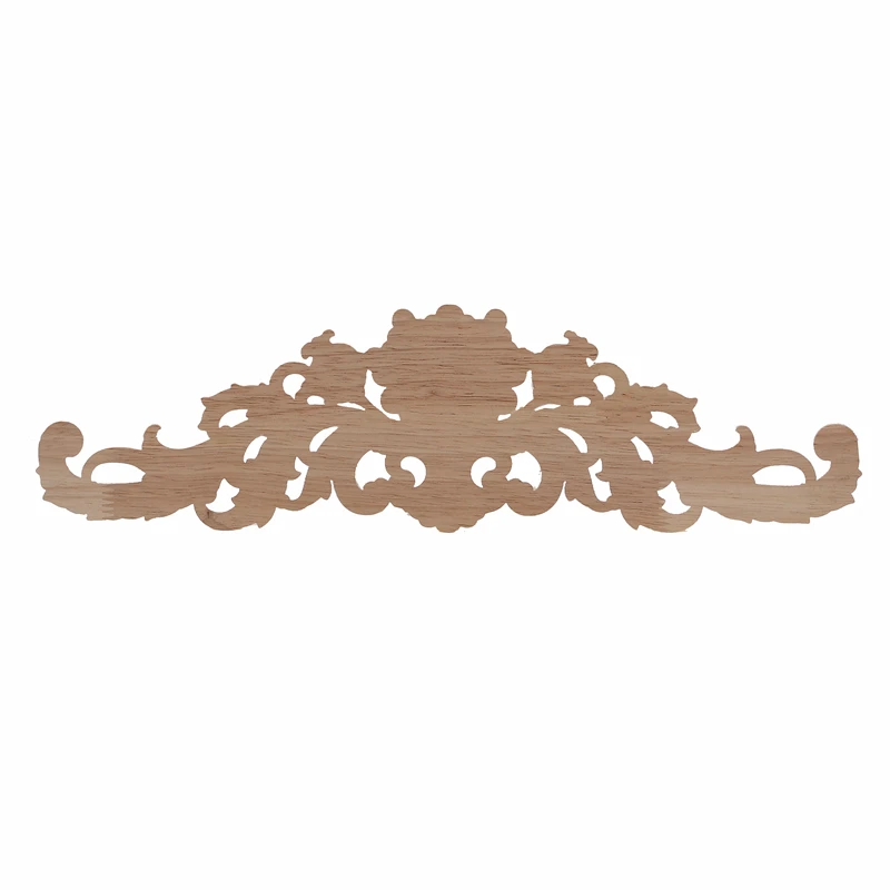 European Decoration Retro Natural Wood Applique Onlay Decal Rubber Figurines Floral Large Rose Crown Leaves Vintage Home Decor