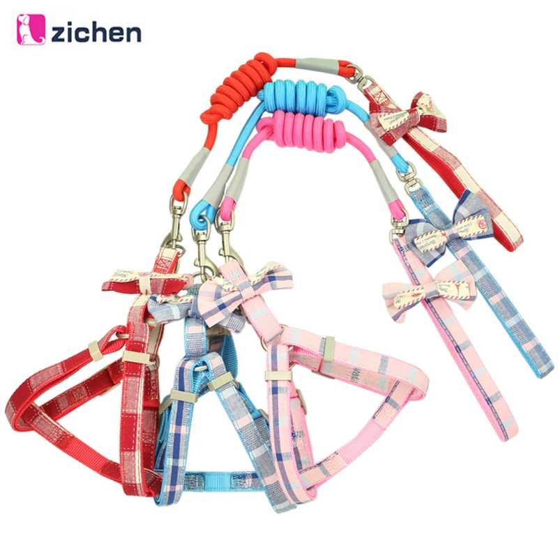 

Zichen Dog Harness Leash Set Adjustable Plaid Bow Harness For Dog Harness Training Leash Double Layer Pet Accessories S-M