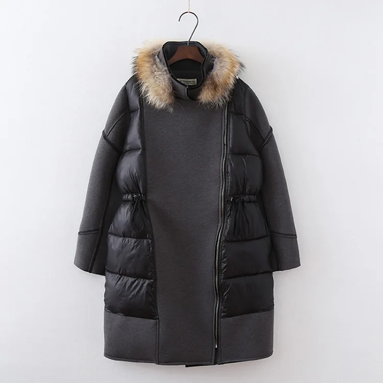 

Ozhouzhan Autumn And Winter New Style Space Cotton Joint Waist Hugging Genuine Fur Collar down Jacket Cotton-padded Clothes Long
