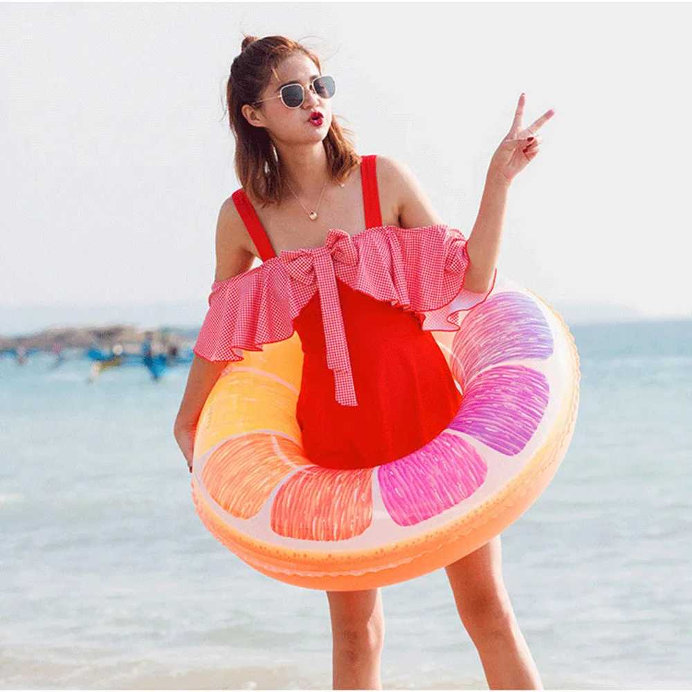 MUQGEW Inflatable circle Cartoon Inflatable pool float Colorful Summer Beach Pool Child Adult Orange Swim Ring piscina inflable