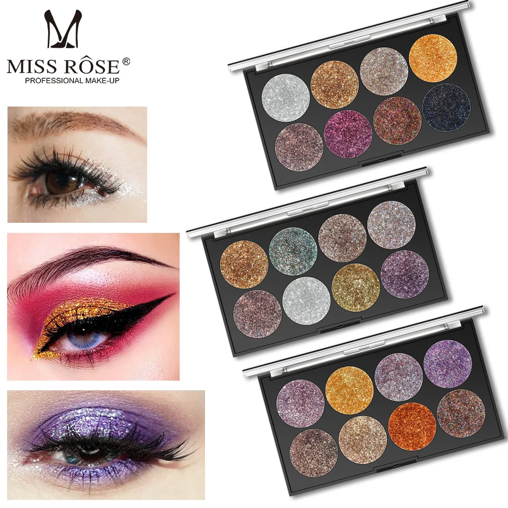 

MISS ROSE 8 Color Sequins Glitter Glitter Eyeshadow Tray Bling Bling Glitter Powder High Gloss Eye Shadow Waterproof Eye Shadow