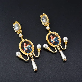 

Baroque Retro Pearl Palace Painting Flower Tassel Earrings For Women Indian Vintage Personality Jewelry Party Accessories