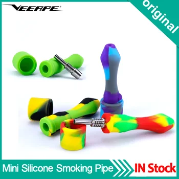 

Portable Mini Silicone Smoking Pipe Unbreakable Hand pipe Silicone Tobacco Pipe Dabber Tool With Titanium Nail For Wax Collector