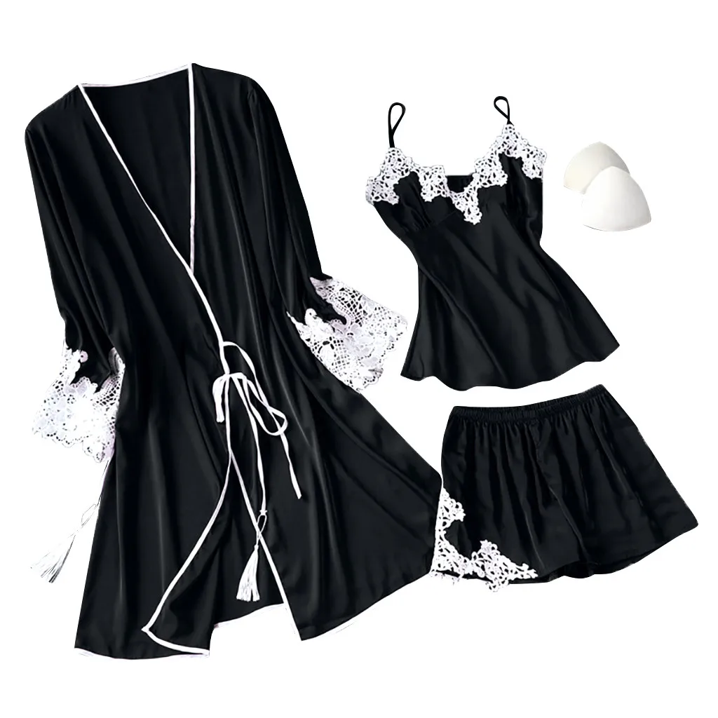 Женский сексуальный халат комплект с платьем кружевной банный + ночная рубашка