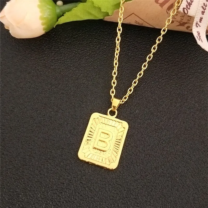 Золотое A-Z ожерелье с подвеской в виде буквы квадратного алфавита прямоугольного медальона, индивидуальное колье в стиле бохо, ювелирные изделия для мужчин, рождественский подарок - Окраска металла: B