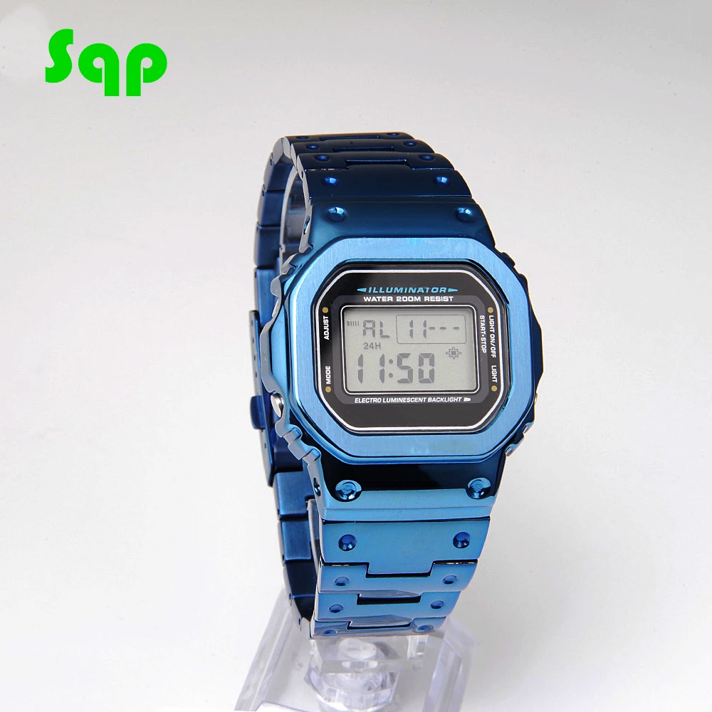 Набор голубых часов DW5600/5610 ремешок для безель/чехол 100% из нержавеющей стали