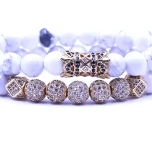 8 мм 2 шт./компл. золото yjh43 эластичные регулируемые природа белые бусины из говлита микро pave cz Циркон кубический цирконий трубчатый браслет