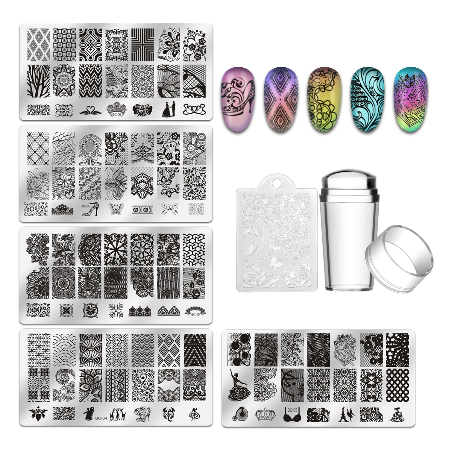Biutee 5 шт. пластины для штамповки ногтей+ 1 штамп+ 1 скребок кружева цветок животный узор дизайн ногтей штамп штамповка шаблон изображения пластины