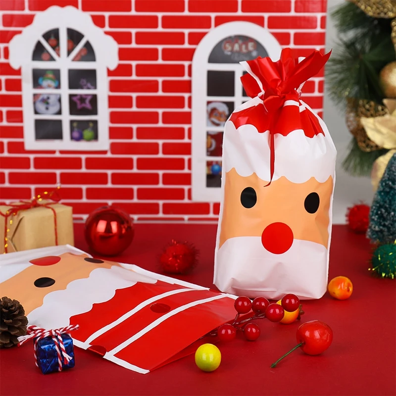 50pcs Merry Christmas Candy Bag Drawstring Bag Silk Ribbon For Birthday Wedding Party Decora Kids Gift Wrapping Supplies
