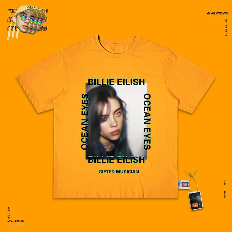 yellow Billieeilish плакат короткий рукав женщина Ins прилива запах свободные Чистый хлопок Футболка личности любителей короткий рукав мужской - Цвет: yellow