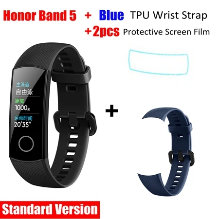 New Arrival Huawei Honor Band 5 Smart Bracelet Blood Oxygen Monitor Oximeter Health Tracker Bracelet Waterproof Sport Wristband - Цвет: add dark blue strap