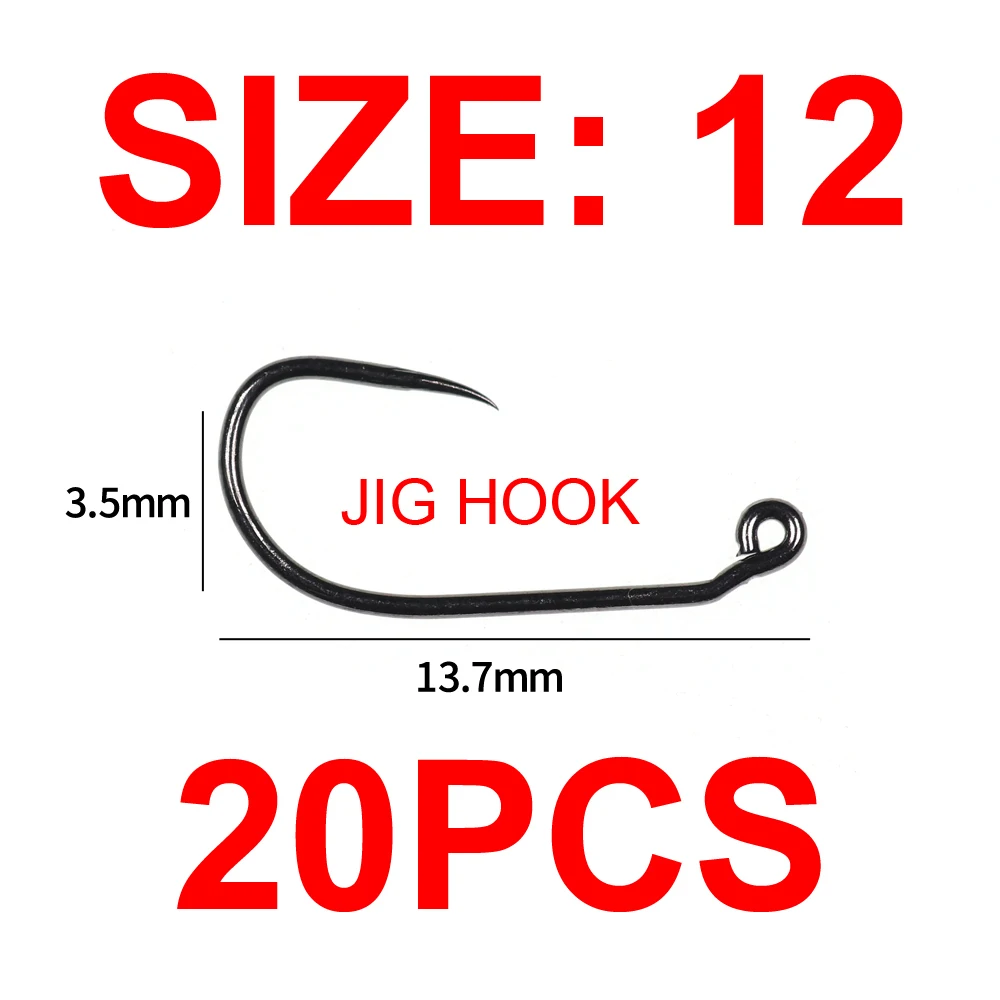 20pcs Fly Fishing Hooks Premium Barbless Fly Tying Jig Nymph Hook 60 Degree  Forged Black Nickle Finish 10 12 14 16