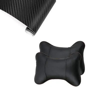 

3D Carbon Fibre Adhesive Wrap for Car 1500 x 300 mm Black with 2 x Car Neck Pillow