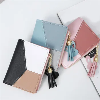 

Tassel Wallet Women Small Cute Short Wallet Patchwork Credit&Bank Card Holder Wallets Zipper Purses Female Coin Purse