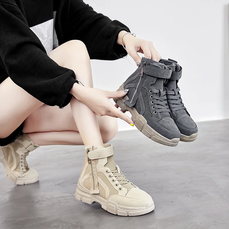

New Style Autumn And Winter Canvas Hight-top Martin Boots Wisdom Smoked Online Celebrity Students Thick Bottomed Sporty WOMEN'S