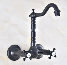 

Black Oil Rubbed Antique Brass Bathroom Kitchen Sink Basin Faucet Mixer Tap Swivel Spout Wall Mounted Dual Cross Handles mnf469
