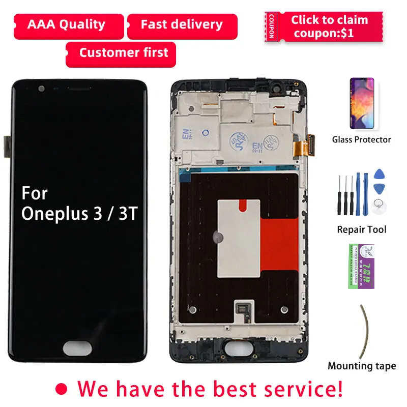 Оригинальный TFT ЖК дисплей для Oneplus 3 сенсорный с рамкой A3010 Three 1 + T замена