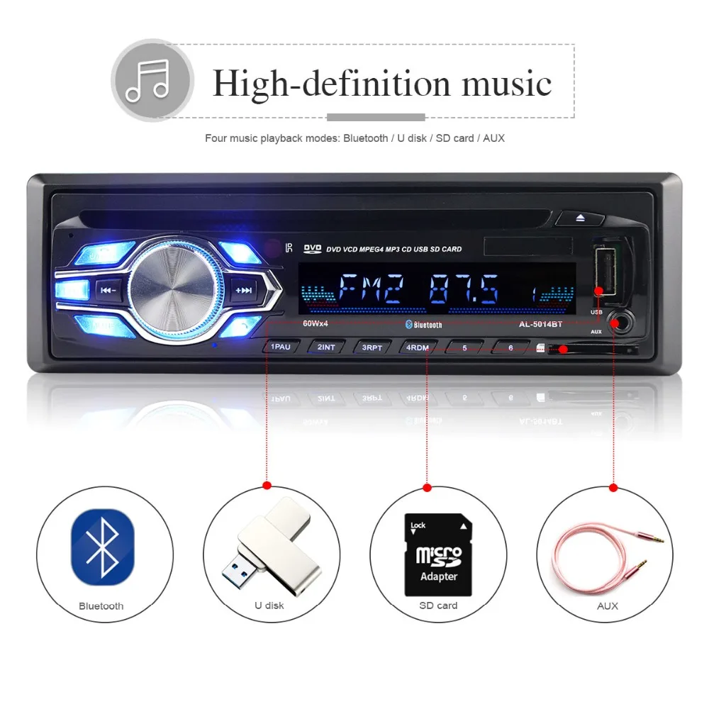 Автомагнитола 1 din Автомобильный CD/DVD плеер стерео 12 В Авторадио Bluetooth Авто Аудио AUX MP3 SD карты радио