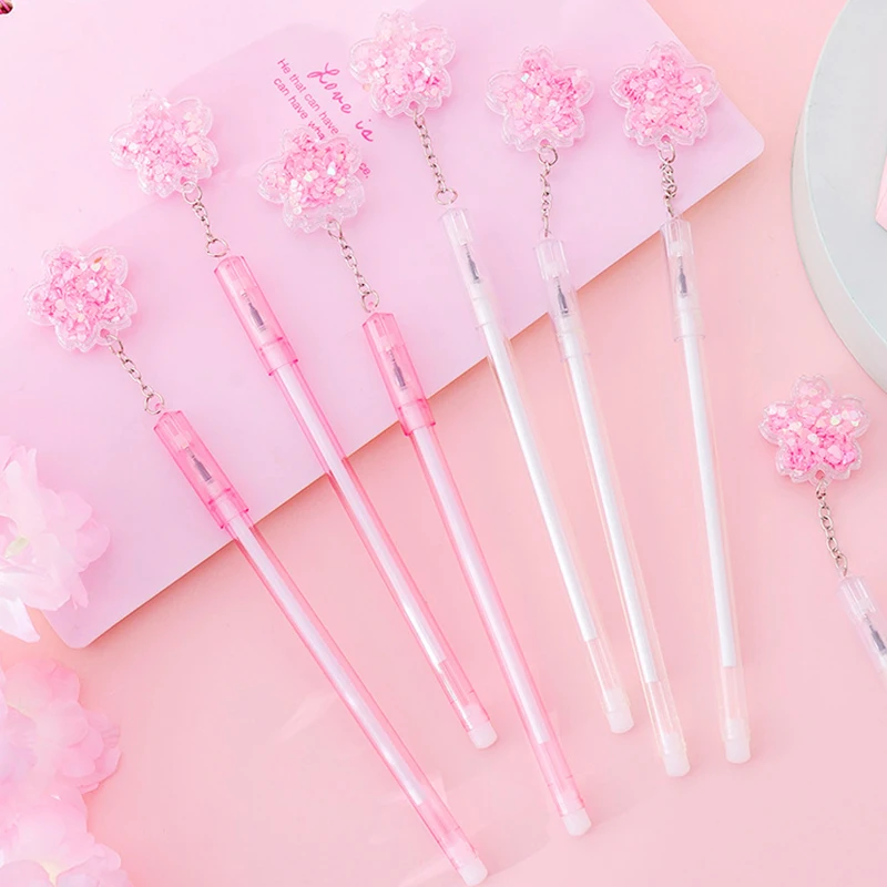 36Pcs/Set Japanese Cherry Blossom Kawaii Pens Cute Flower Pen Funny Writing Cool Stationery Rollerball School Girls Stuff Things